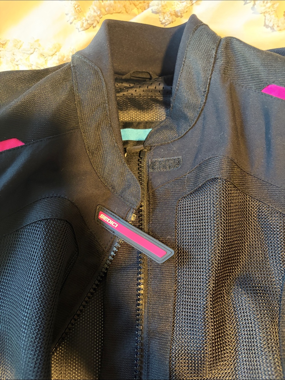 Women's Black and Hot Pink Mesh Motorcycle Jacket - Picture 3 of 6